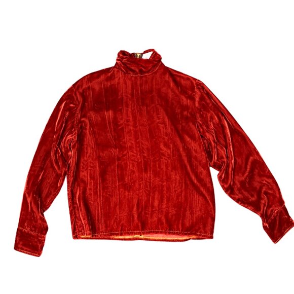 Vintage Red Velvet Turtleneck Blouse Small - Picture 7 of 11